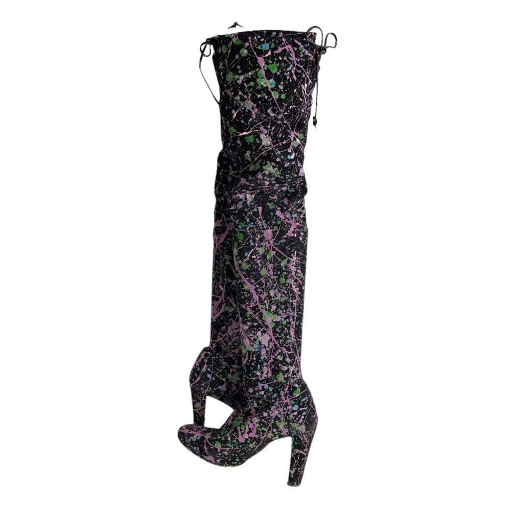 STUART WEITZMAN Black Suede Boots Over The Knee Paint Splattered Design Size 9
